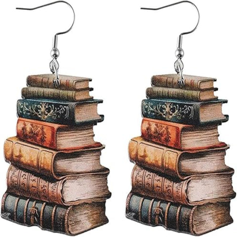 Wooden Stackable Book Earrings