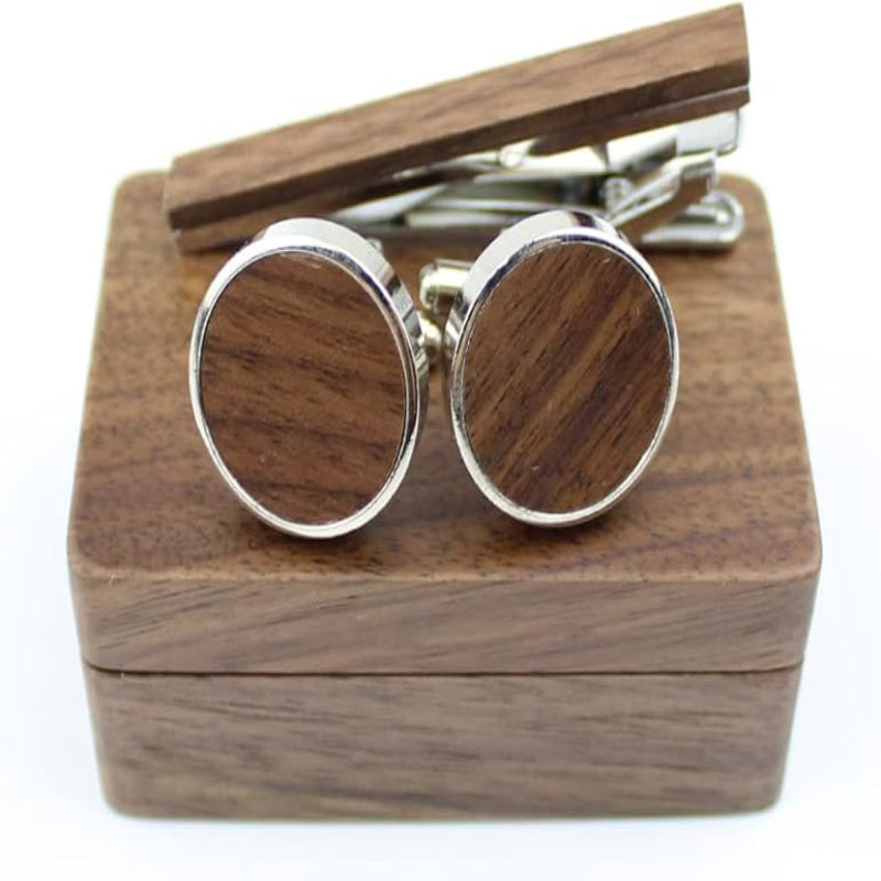 Rustic Walnut Wood Cufflinks Set
