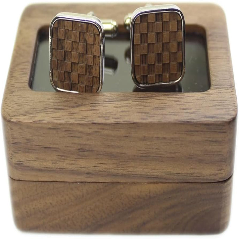 Rustic Walnut Wood Cufflinks Set