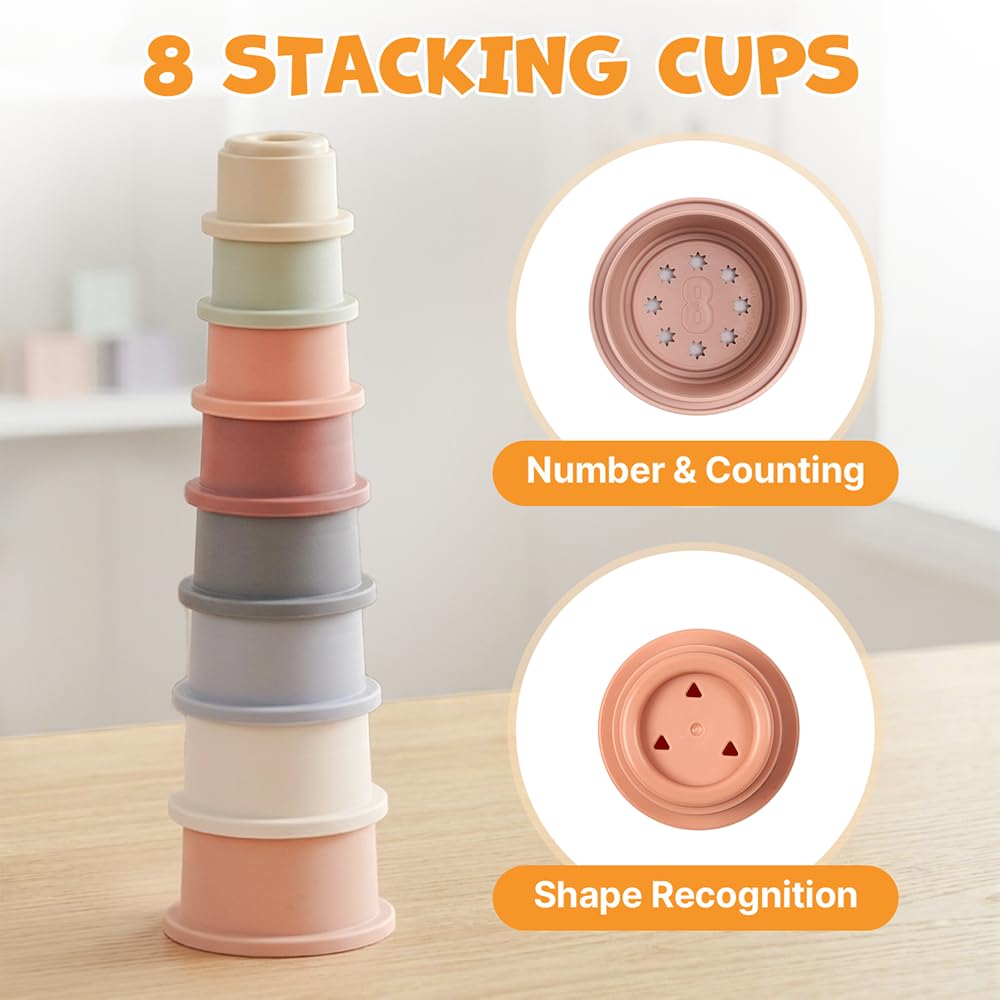 JoyCat Baby Toys 6-12 Months, Montessori Sensory Baby Toy Set with Stacking Cups, Soft Blocks, Tissue Box Toy, Spinner Toys, Sensory Balls, Cloth Book, Infant Learning Toys, Baby Shower Gift