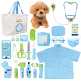 Meland Toy Doctor Kit for Girls, Pretend Play Toy Doctor Set with Dog , Carrying Bag, Stethoscope & Dress Up Costume Gift for Kids Toddlers Ages 3 4 5 6 Year Old for Role Play