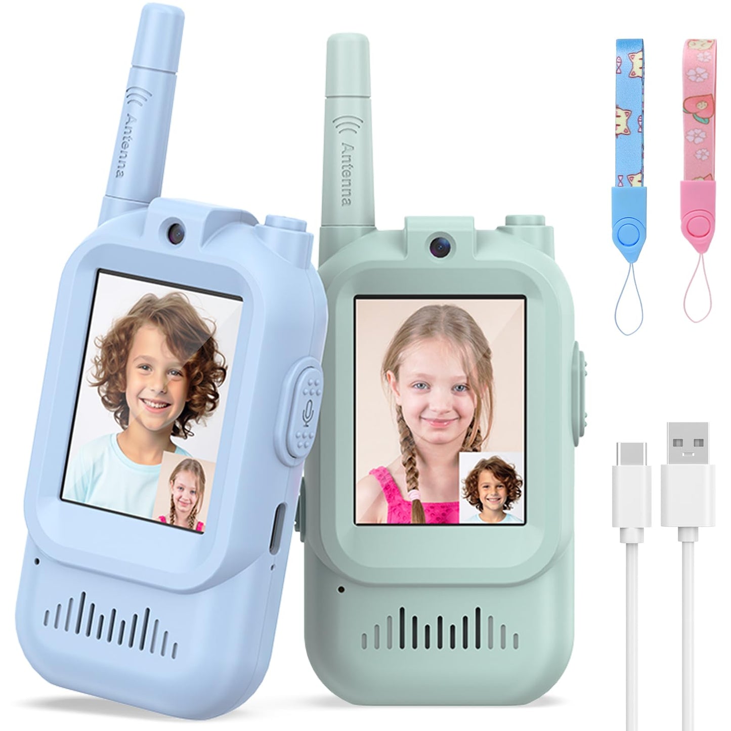 Walkie Talkies for Kids Pack of 2, Rechargeable Long Range Two Way Radios Toys for Boys Girls Age 3-5, Outdoor Adventure Camping Hiking, Birthday with Pink Blue Design