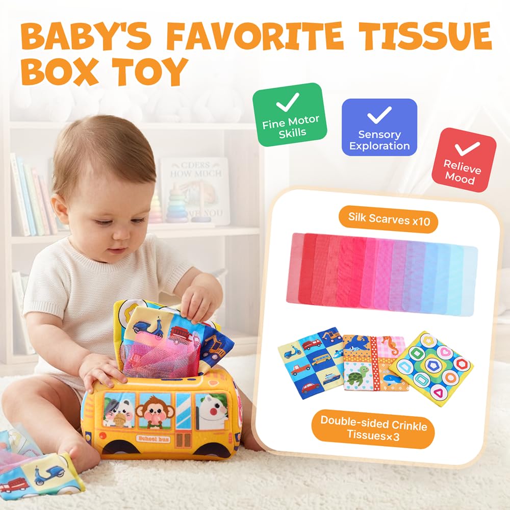 JoyCat Baby Toys 6-12 Months, Montessori Sensory Baby Toy Set with Stacking Cups, Soft Blocks, Tissue Box Toy, Spinner Toys, Sensory Balls, Cloth Book, Infant Learning Toys, Baby Shower Gift