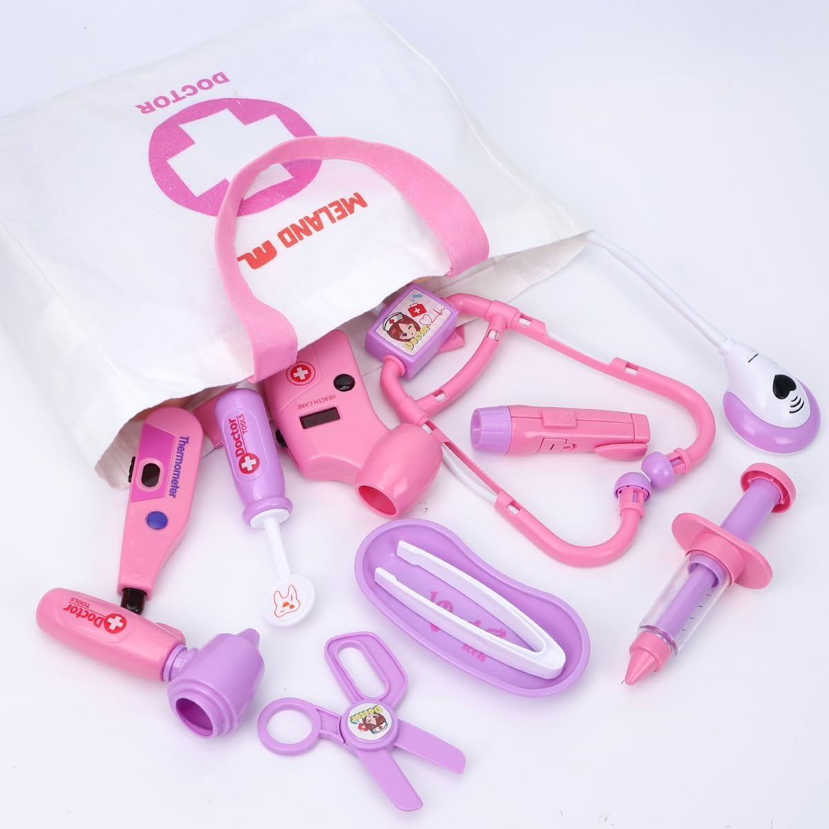 Meland Toy Doctor Kit for Girls, Pretend Play Toy Doctor Set with Dog , Carrying Bag, Stethoscope & Dress Up Costume Gift for Kids Toddlers Ages 3 4 5 6 Year Old for Role Play