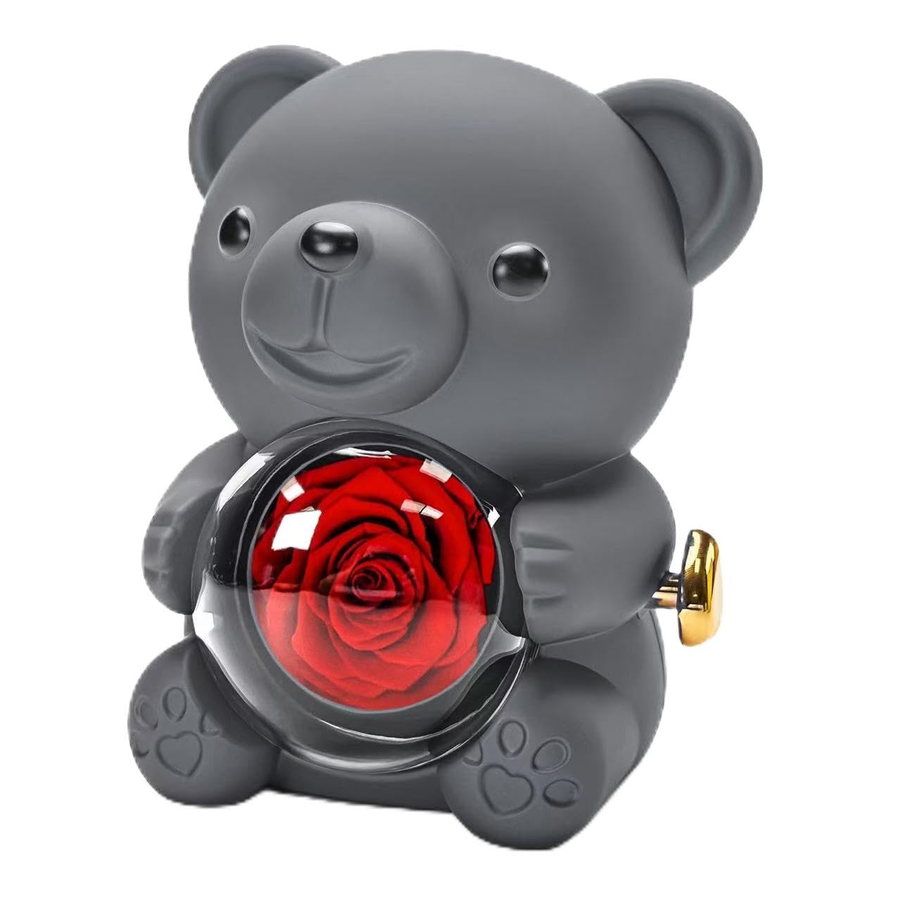 HITOP Rose Gifts for Women - Cute Teddy Bear with Preserved Real Roses Forever Flowers and I Love You in 100 Languages Necklace for Girlfriend Her Wife Mom Grandma on Birthdays, Anniversaries