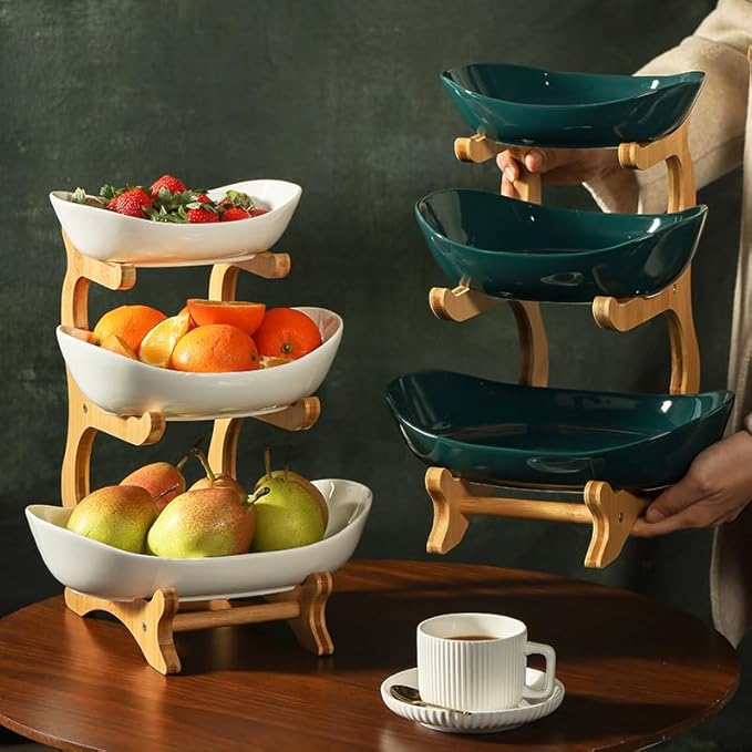 Three-Tier Ceramic Fruit Bowl