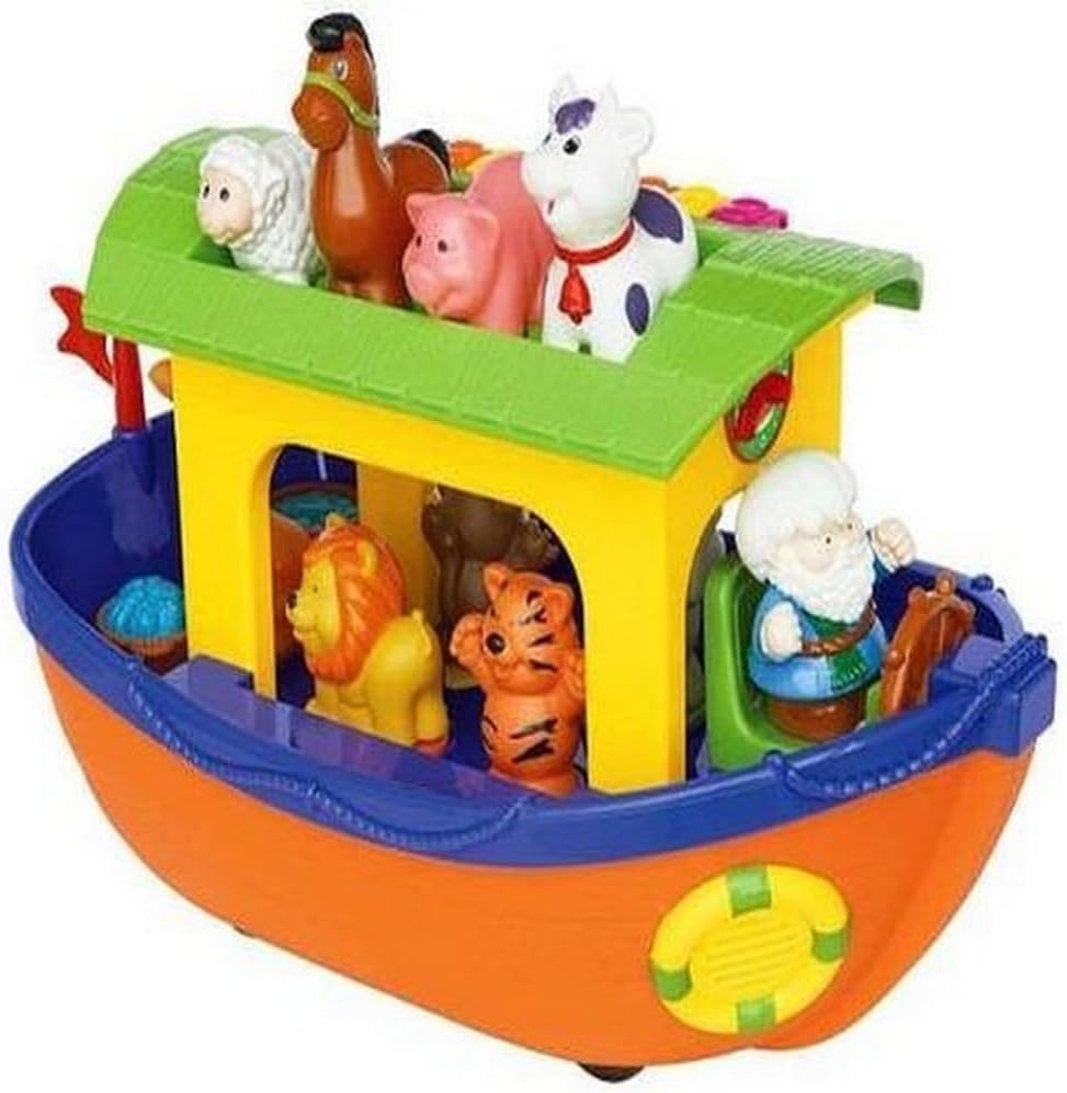 Kiddieland Toys Limited Noah’s Ark Shape Sorter Toy, Musical Piano Sounds, 9 Animal Figures, Free-Wheeling Push-Along Boat for Toddlers and Preschool Kids