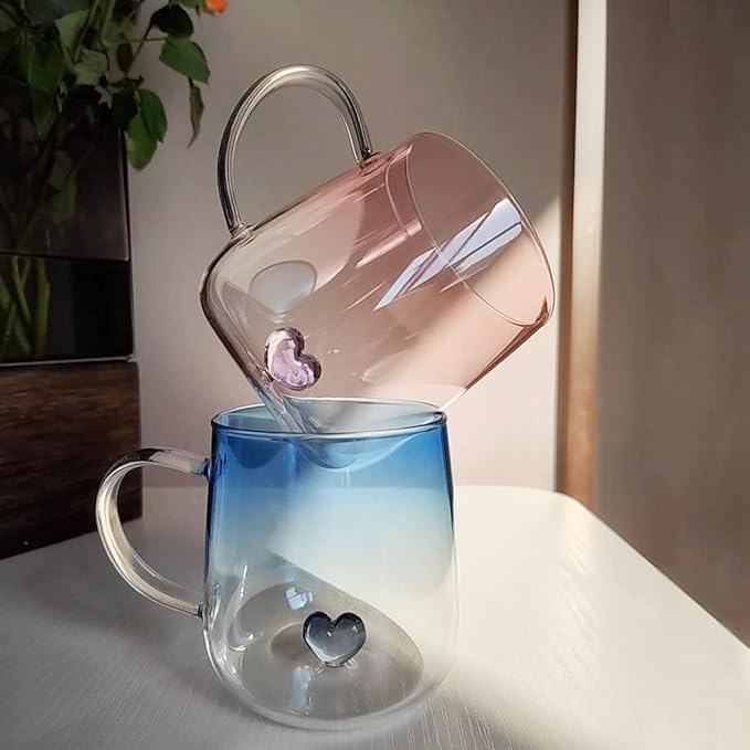 3D Heart Design Glass Cup