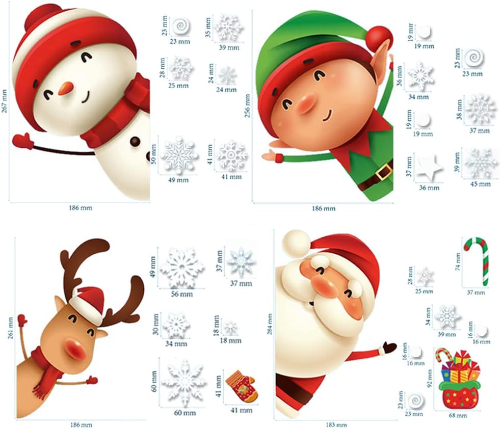 XIMISHOP - 82 calcomanías para ventana con diseño de Navidad, decoración navideña, copos de nieve, Papá Noel, renos, para fiestas