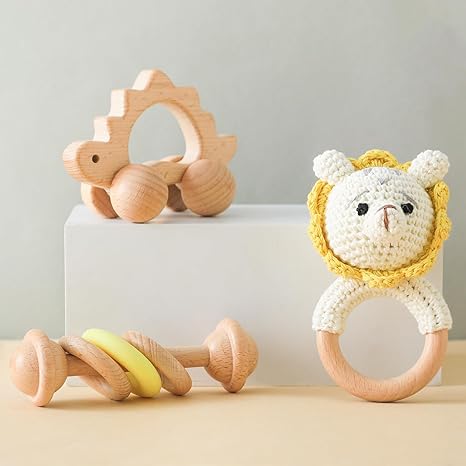 Wooden Animal Rattle Set