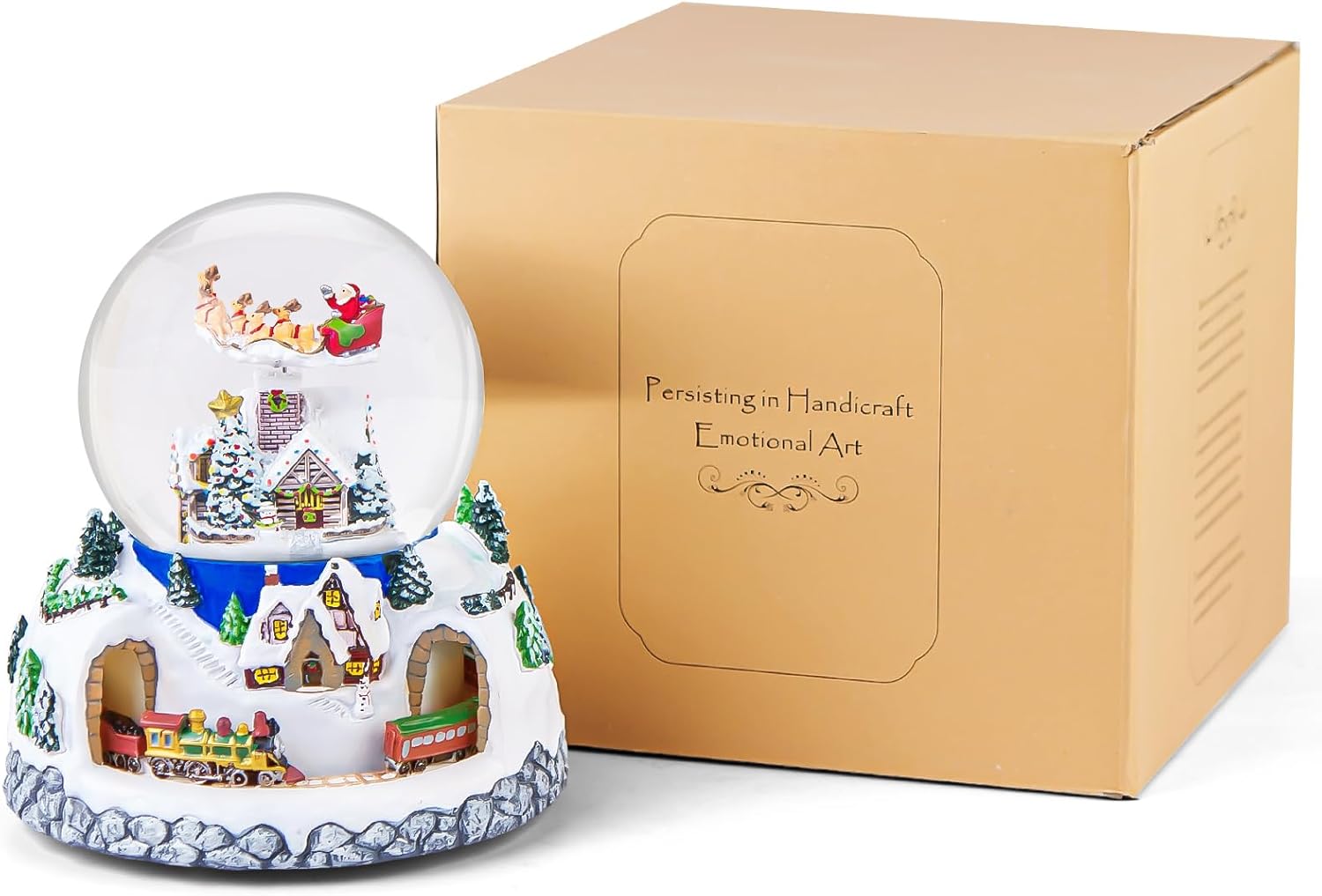 Papá Noel giratorio musical volando sobre la aldea, nevada automática, tren, globo de nieve de Navidad, caja de música para mujeres, esposa, mamá, novia, hija, regalo de Navidad, reproduce 48 villancicos clásicos de Navidad