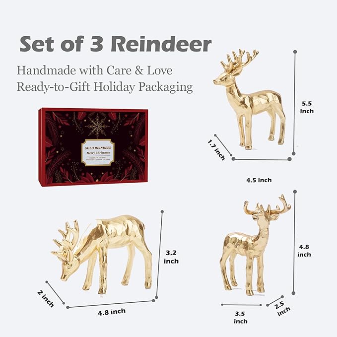 Gold Reindeer Figurine Set