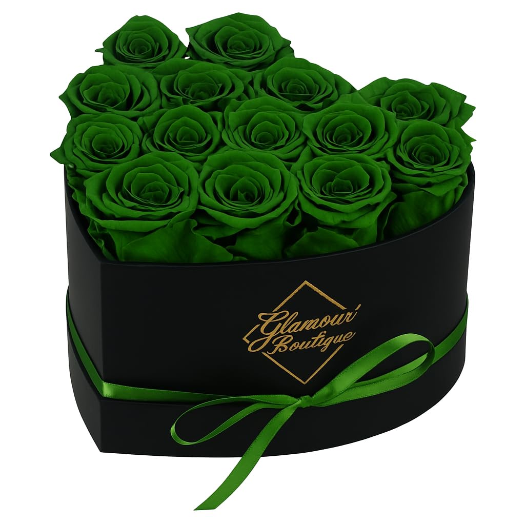 GLAMOUR BOUTIQUE 16 Flower Forever Heart Shape Box, Eternal Preserved Roses Gift for Her, Lasting Flowers, Romantic Floral Keepsake for Birthday, Anniversary or Valentine’s Day, Red (Color-Treated)