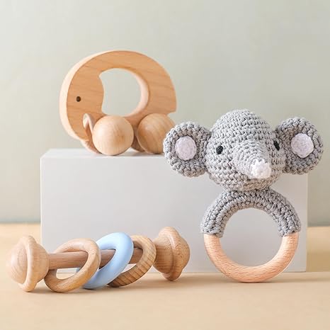 Wooden Animal Rattle Set
