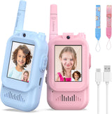Walkie Talkies for Kids Pack of 2, Rechargeable Long Range Two Way Radios Toys for Boys Girls Age 3-5, Outdoor Adventure Camping Hiking, Birthday with Pink Blue Design