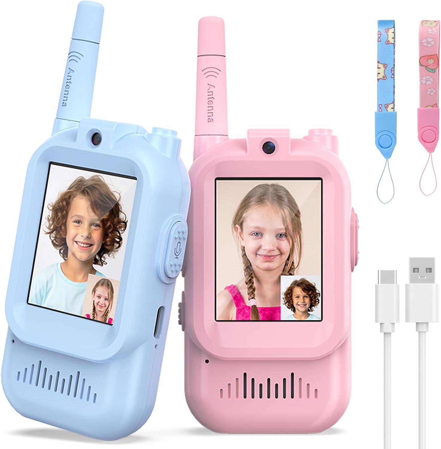 Walkie Talkies for Kids Pack of 2, Rechargeable Long Range Two Way Radios Toys for Boys Girls Age 3-5, Outdoor Adventure Camping Hiking, Birthday with Pink Blue Design