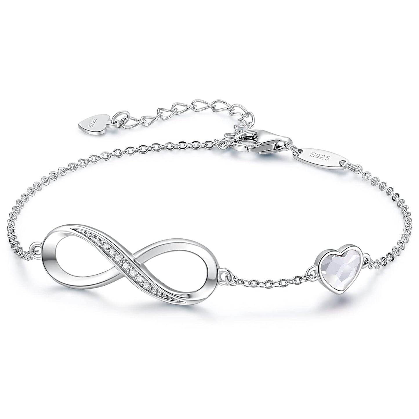CDE Infinity Heart Birthstone Charm Link Bracelet for Women 925 Sterling Silver Adjustable Mother's Day Christmas Day Gift Anniversary Birthday Jewelry for Wife Girlfriend Her