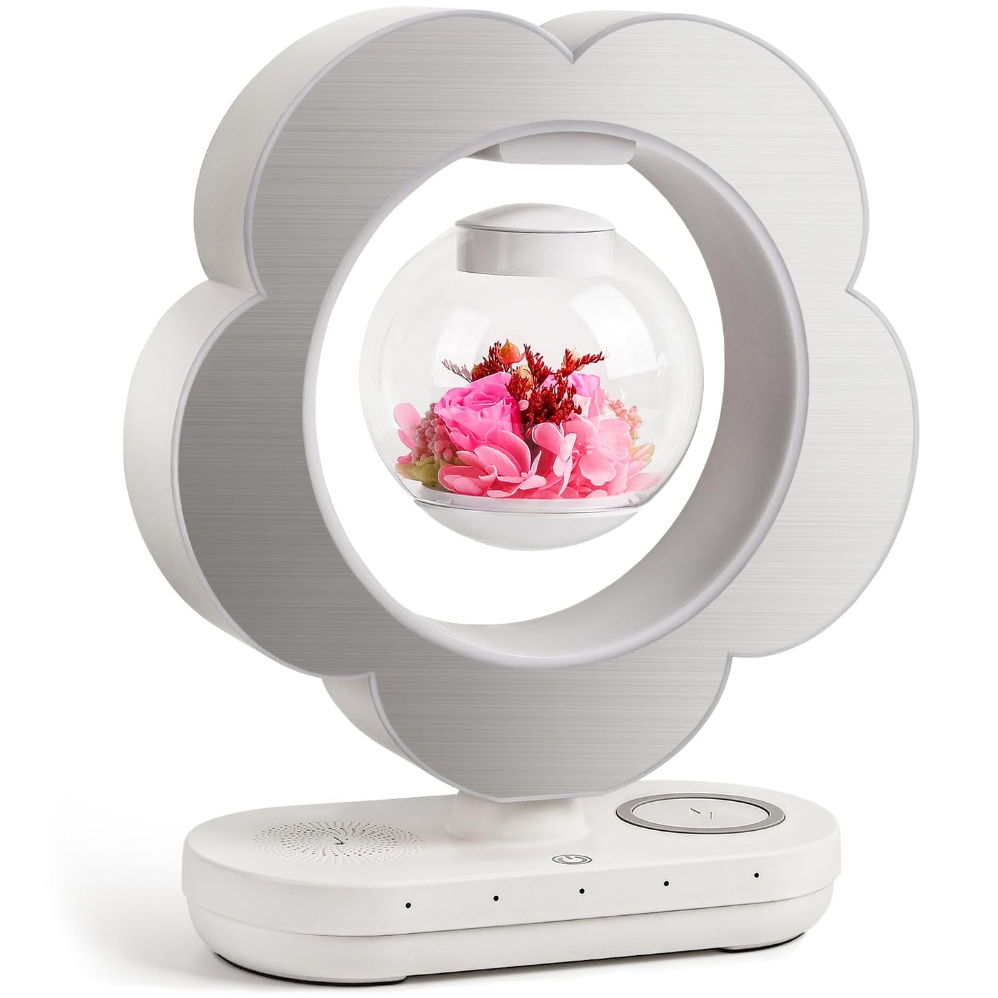 LoveLin Heart Preserved Rose Flowers with Bluetooth Speakers, 5W Pink Magnetic Levitation Table Lamp with Variable Color LED Light, Unique Forever Flower Gift for Women, Girls, Mother and Grandma