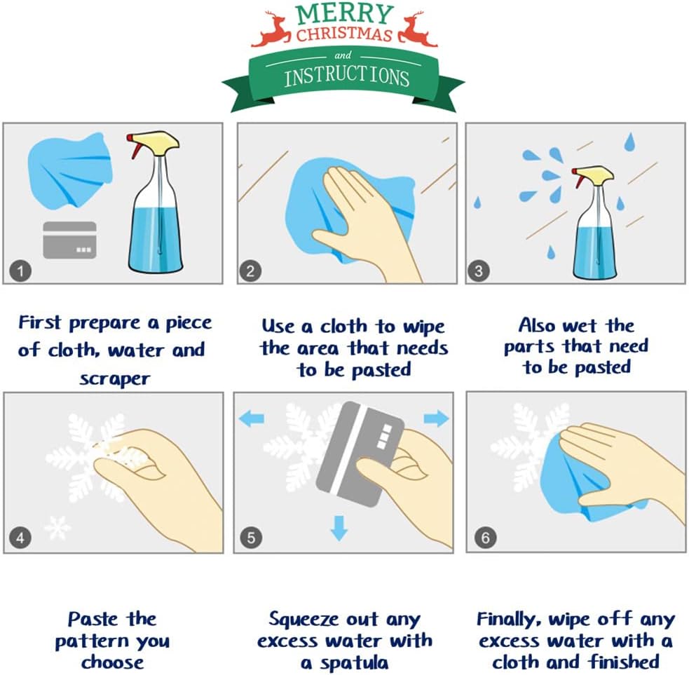 XIMISHOP - 82 calcomanías para ventana con diseño de Navidad, decoración navideña, copos de nieve, Papá Noel, renos, para fiestas