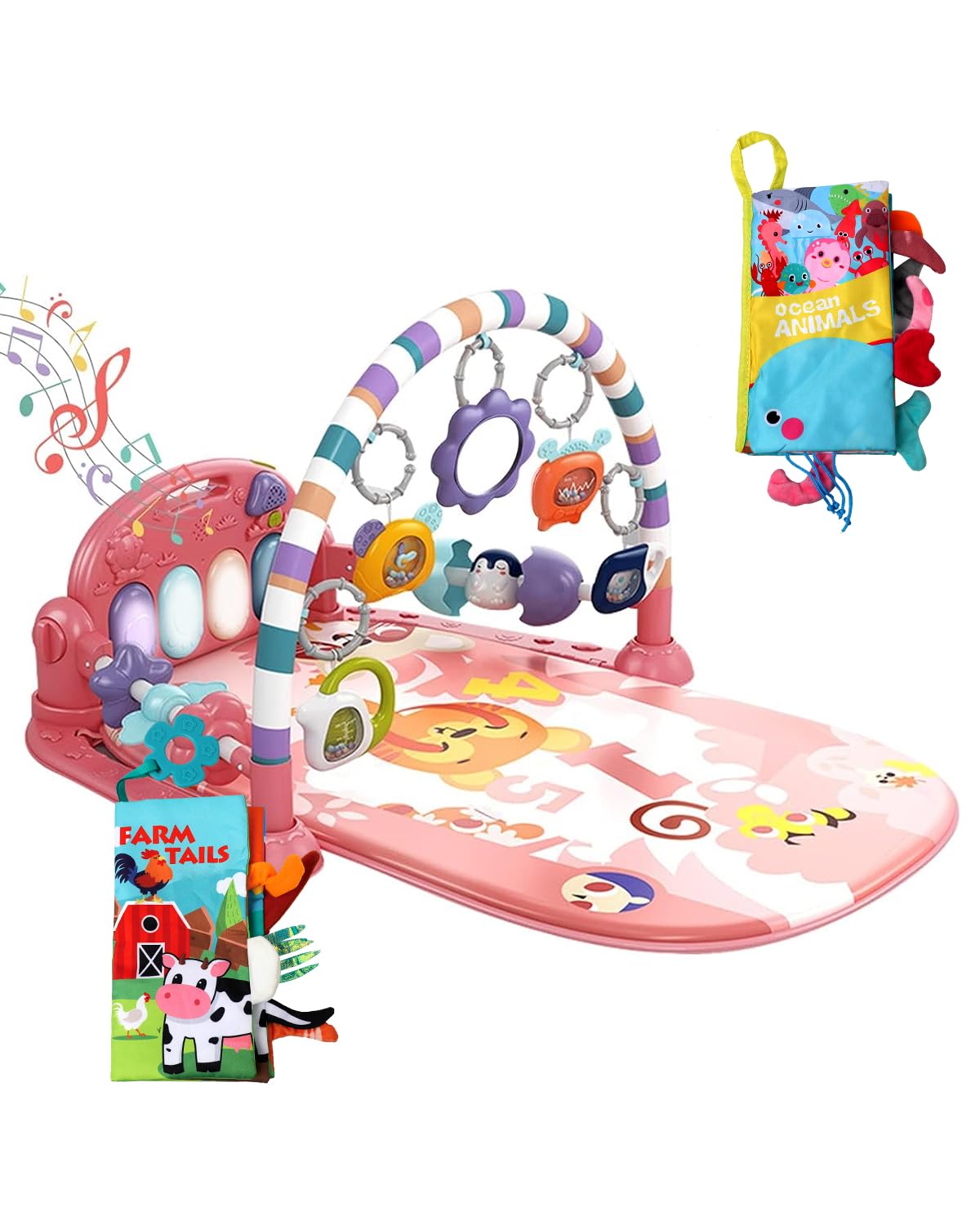 dearlomum Baby Play Mat Gym,Funny Play Piano Interactive Activity Mat & 4 Wrist Rattle Socks, Boy & Girl Gifts for Newborn 0 to 3 6 9 12 Months(Blue)