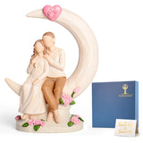 Wedding Anniversary Figurine Gifts for Couple - Romantic Anniversary Engagement Gifts for Wife Women Girlfriend Her, Couple on Moon with Roses Resin Statue for Valentine's Day