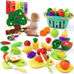 Play Food Set with Cutting Fruits&Felt Tree Mat, Pretend Food Play Kitchen Accessories, Toy Kitchen Food Playset for Toddlers, Preschool Learning Toys for Kids Ages 3 4 5 6 Boys Girls Gift