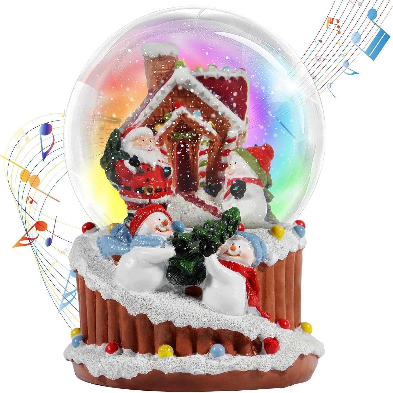 Christmas Snow Globe,Musical Water Globe with 8 Music & Colourful Lights,100mm Holiday Glitter Globe,Christmas Home Decoration,Xmas Gifts for Kids (Gingerbread House)