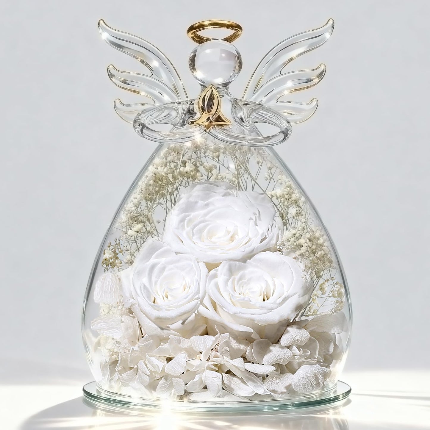 Beferr Valentines Day Rose Gifts for Her Women Mom Gifts for Birthday, Fresh Flowers for Delivery Forever Preserved Rose in Glass Angel Figurine, for Grandma Wife Daughter Girlfriend
