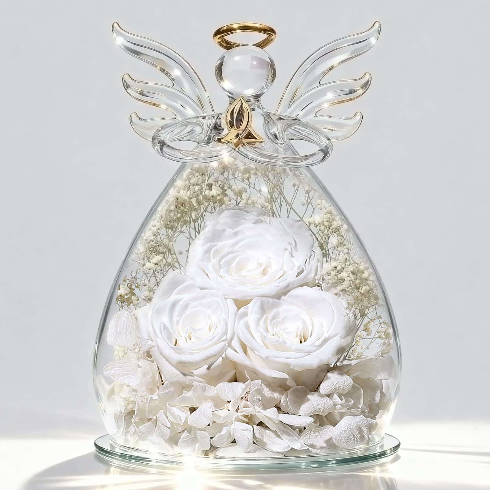Beferr Valentines Day Rose Gifts for Her Women Mom Gifts for Birthday, Fresh Flowers for Delivery Forever Preserved Rose in Glass Angel Figurine, for Grandma Wife Daughter Girlfriend