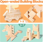 Large Wood Building Blocks with Wooden Storage Tray, 64-Piece Hardwood Sorting & Stacking Toys for Building & Balancing, Educational Preschool Learning Toys for 3+ Year Old Boy and Girl Gifts