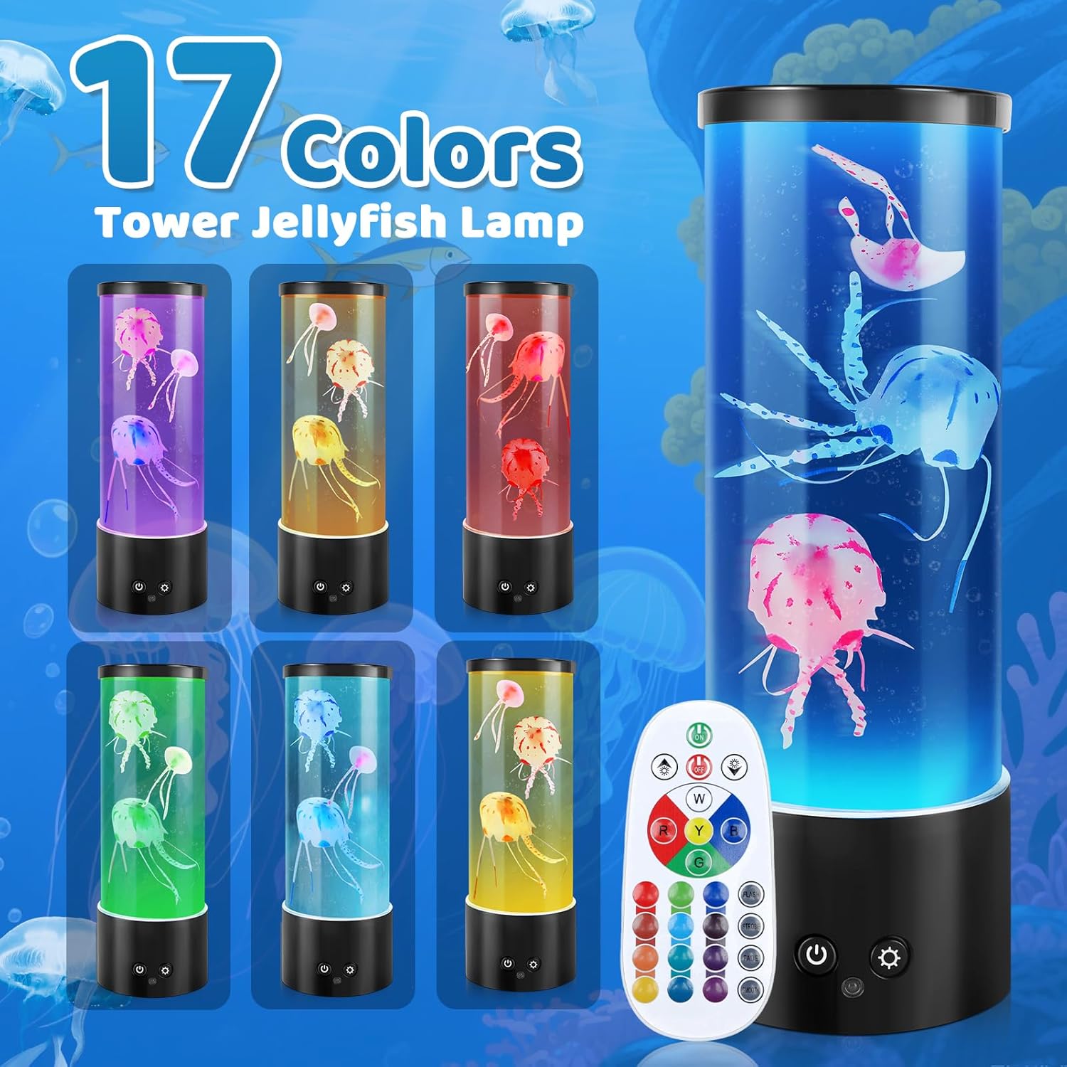 Jellyfish Lamp, Jelly Fish Tank Mood Light, Table Lamp for Home Office Decor，Relaxation and Sleep, Jellyfish Aquarium with 17 Colors Changing, Valentines Day Gifts for Women, Kids and Men