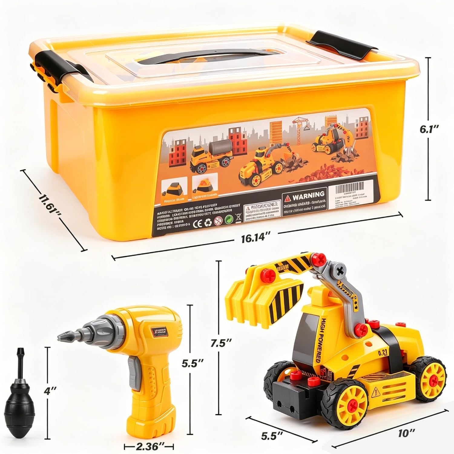FLY2SKY Take Apart Toys for 3 4 5 6 7 8 Year Old Boys 9 in 3 Construction Toy with Electric Drill Take Apart Truck Set DIY Engineering Building Toy Push & Go STEM Toy Gift for Boys Toys Age 6-8