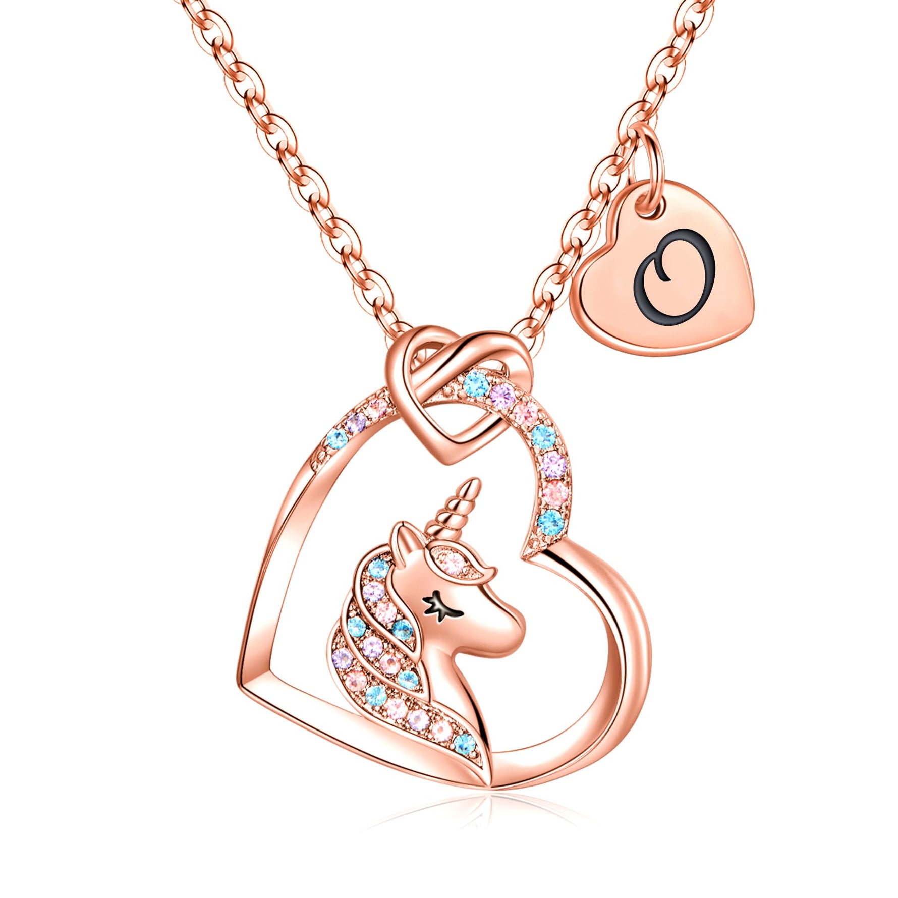 Hidepoo Unicorn Gifts for Girls Necklace - Colorful CZ Heart Pendant Initial Unicorn Necklaces for Girl Kids Litter Girl Unicorns Jewelry Birthday Gifts for Girls Kids