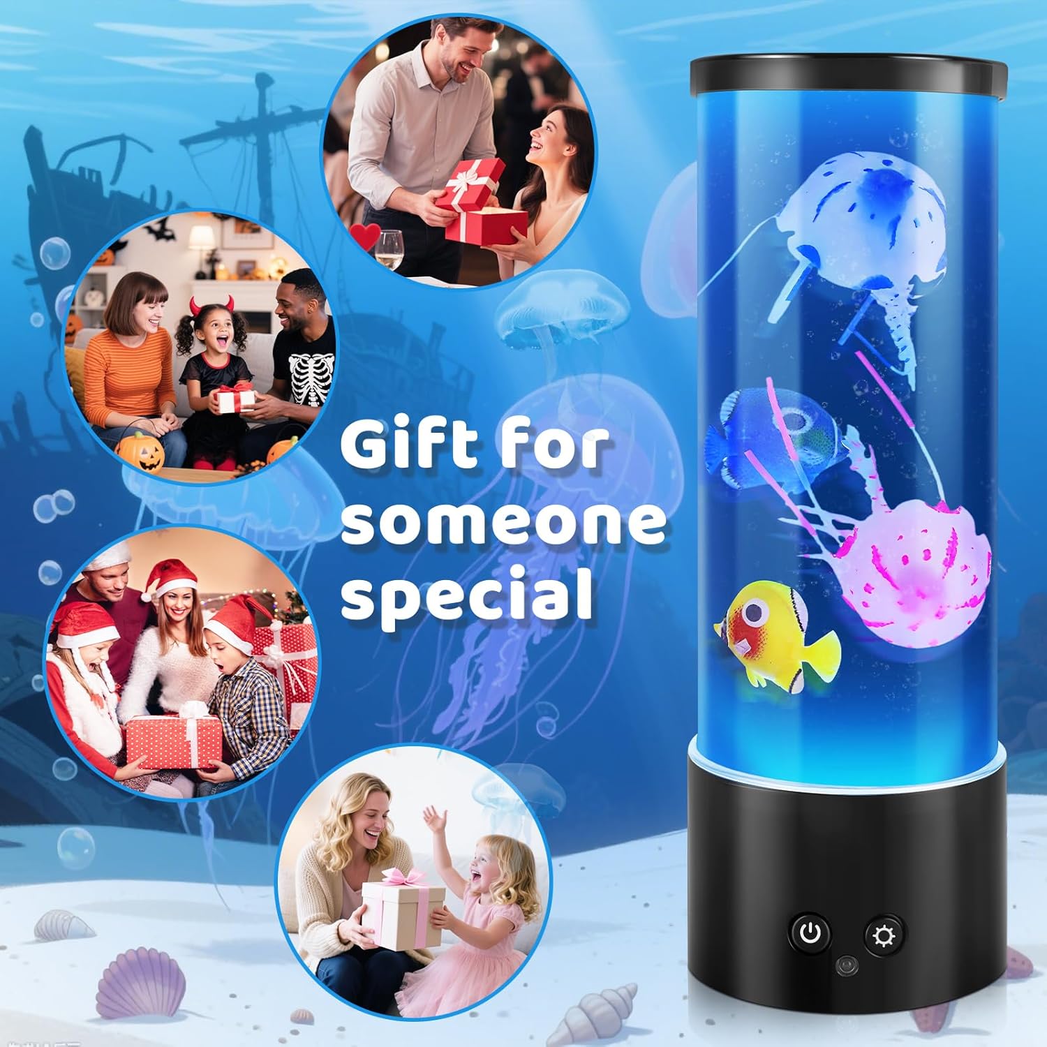 Jellyfish Lamp, Jelly Fish Tank Mood Light, Table Lamp for Home Office Decor，Relaxation and Sleep, Jellyfish Aquarium with 17 Colors Changing, Valentines Day Gifts for Women, Kids and Men