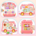 AmiDear Baby Gift for 1-2 Year Old Girl, 10-in-1 Montessori Toys Bus for Baby 6-12-18 Months+, Educational Musical Sensory Learning Toddler Toys Age 1-2, First Christmas and Birthday Gifts Pink