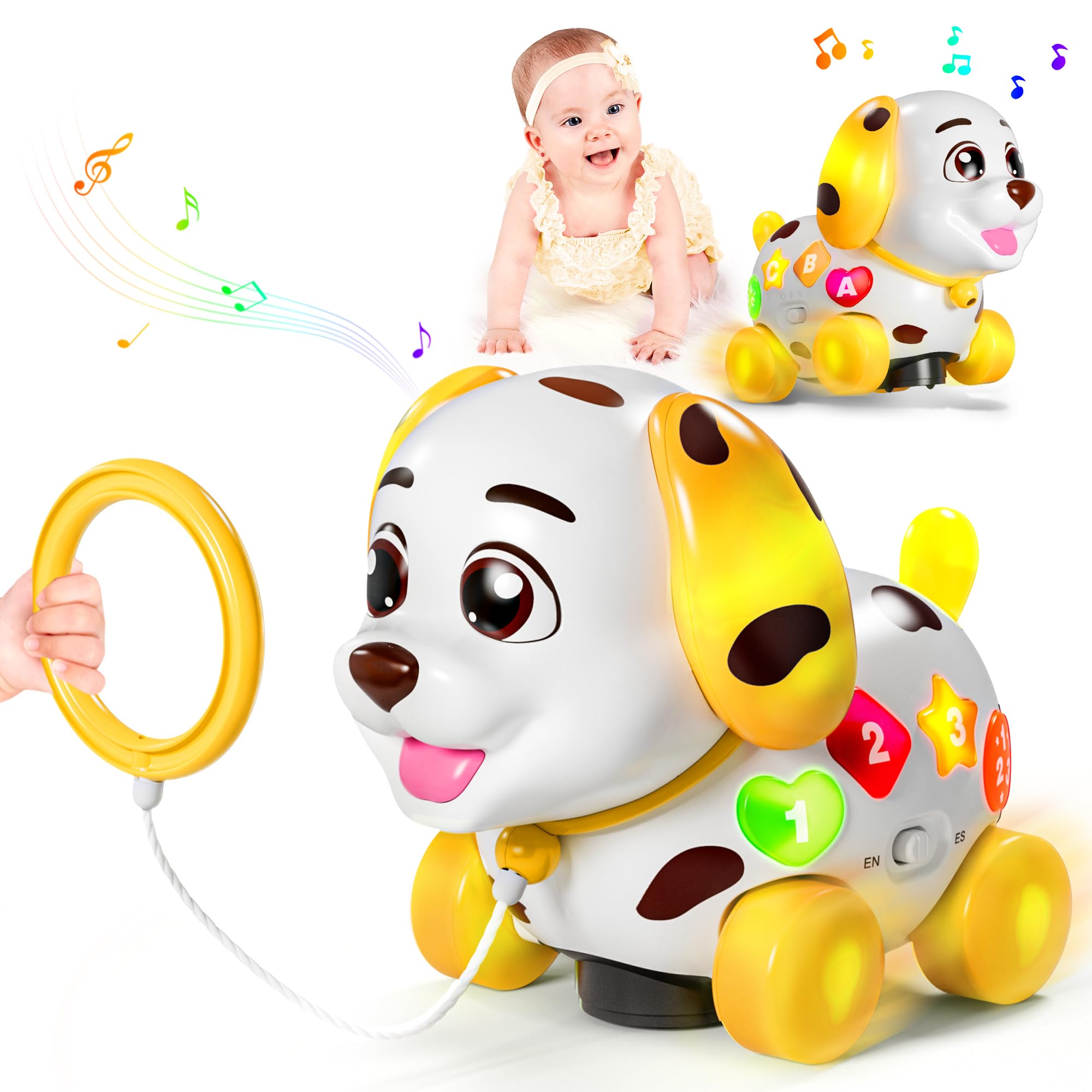 Musical Puppy Toys for 1 Year Old Girl Gifts, 1st Birthday Gril Gift, Bilingual Baby Toy 6-12-18 Months, Learning Toy for 1 Year Old Boy Present with Sound Light
