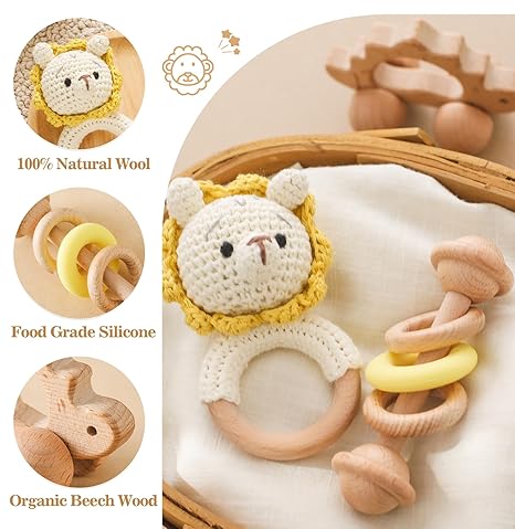 Wooden Animal Rattle Set