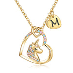 Hidepoo Unicorn Gifts for Girls Necklace - Colorful CZ Heart Pendant Initial Unicorn Necklaces for Girl Kids Litter Girl Unicorns Jewelry Birthday Gifts for Girls Kids