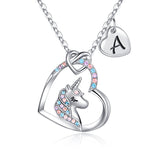 Hidepoo Unicorn Gifts for Girls Necklace - Colorful CZ Heart Pendant Initial Unicorn Necklaces for Girl Kids Litter Girl Unicorns Jewelry Birthday Gifts for Girls Kids