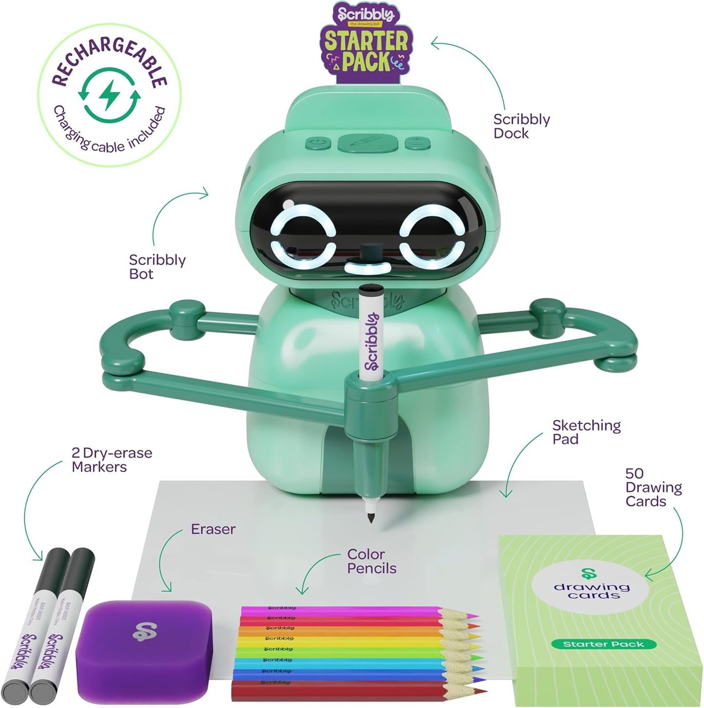 Dan&Darci Scribbly The Drawing Robot for Kids - 3 4 5 6 7 8 Year Old Girl 5 Year Old Boy Birthday Gift - Kids Toys for Ages 5-7 - Learning Toys for Boys - Girls Educational Cool Toy