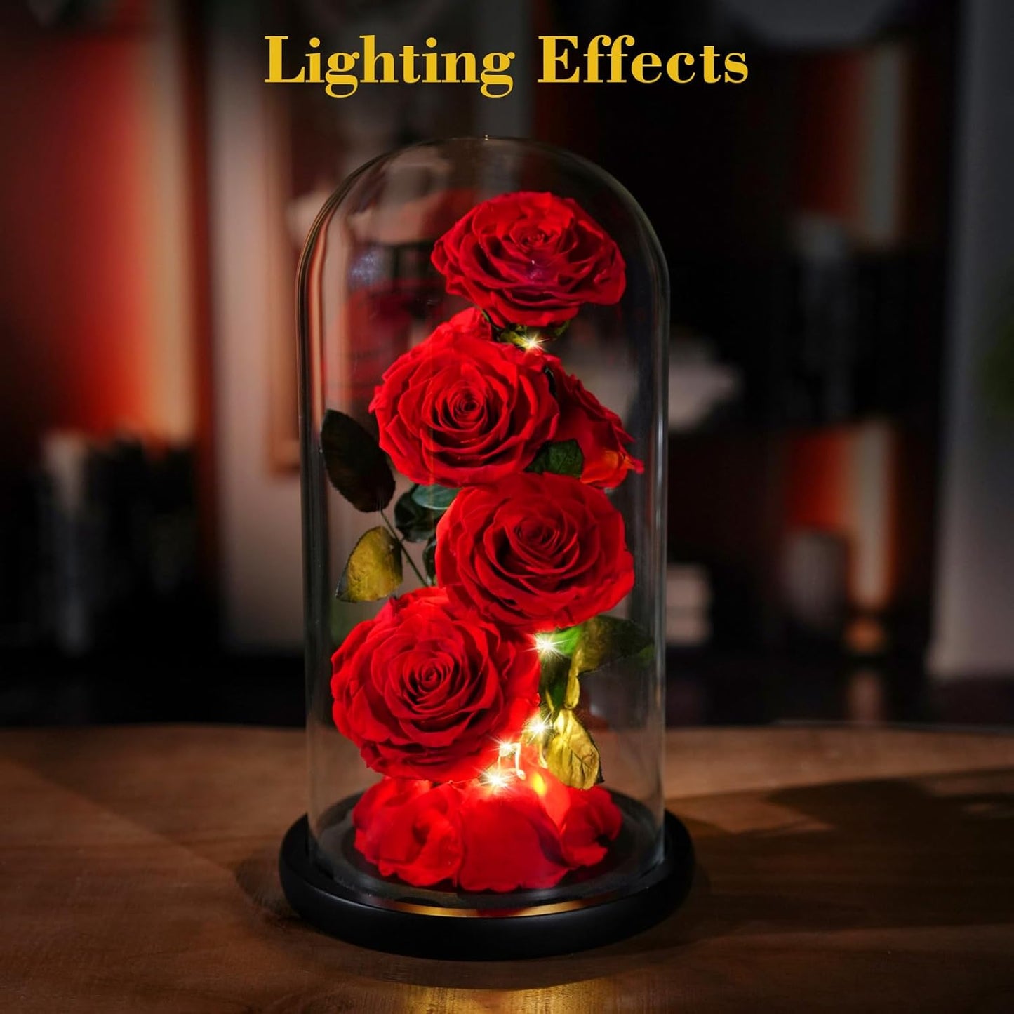 Flowers for Delivery - Forever Flowers Rose in Glass Dome with LED Lights, Large Size Preserved Roses Gifts for Women, Mom, Wife, Friend -Birthday, Anniversary, Valentine's Day Gift (Red Rose)