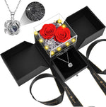 Preserved Red Real Rose with Heart I Love You Necklace -Eternal Flowers Rose Birthday Gifts for Women Her Mom Wife Girlfriend Grandma on Valentines Mothers Day Christmas Anniversary Romantic-Red
