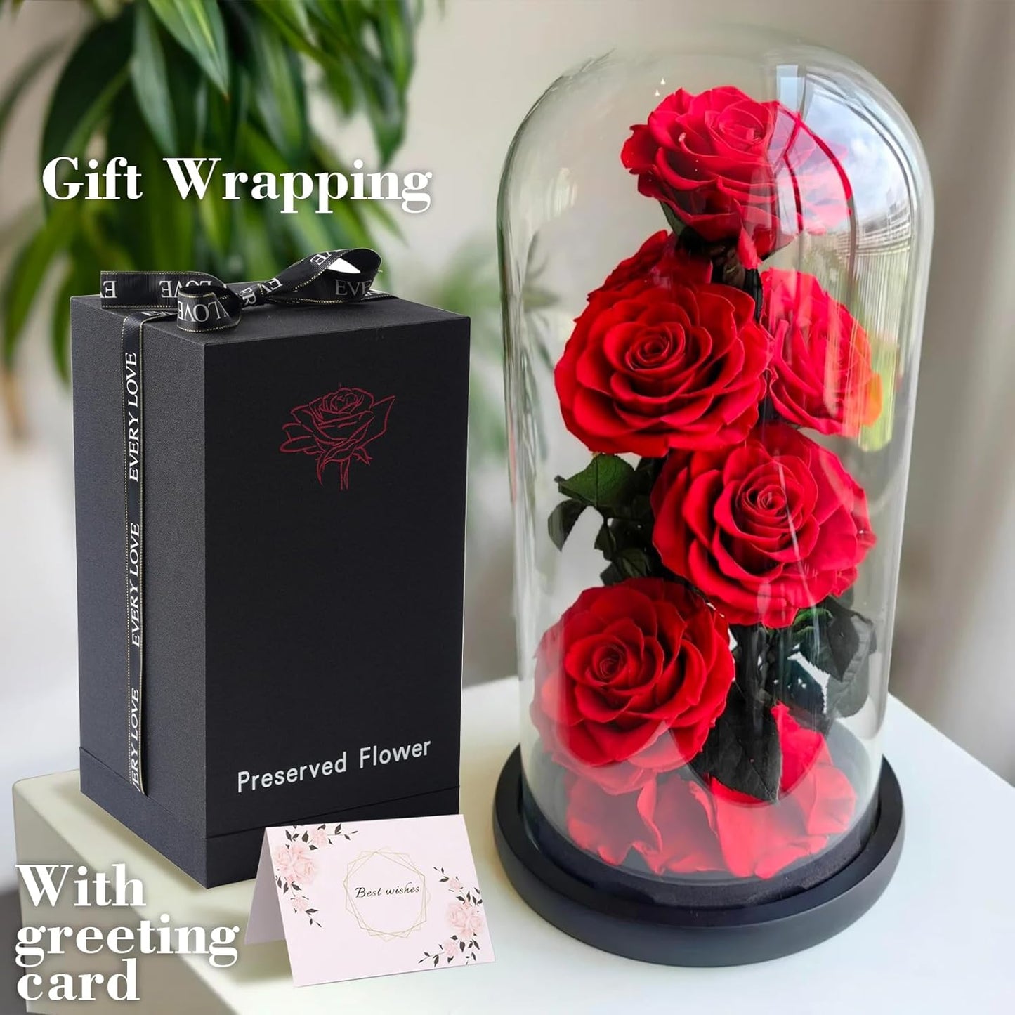 Flowers for Delivery - Forever Flowers Rose in Glass Dome with LED Lights, Large Size Preserved Roses Gifts for Women, Mom, Wife, Friend -Birthday, Anniversary, Valentine's Day Gift (Red Rose)
