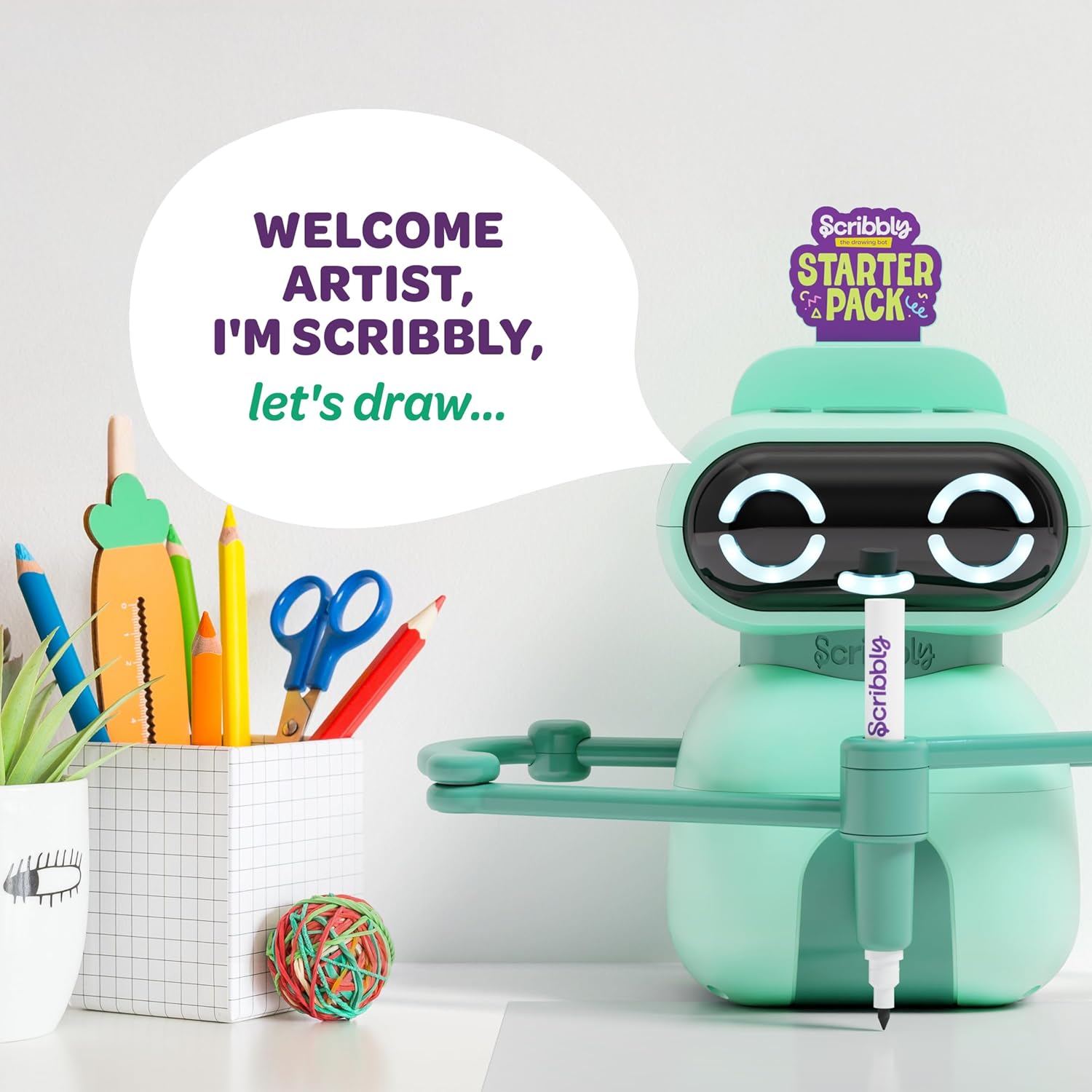 Dan&Darci Scribbly The Drawing Robot for Kids - 3 4 5 6 7 8 Year Old Girl 5 Year Old Boy Birthday Gift - Kids Toys for Ages 5-7 - Learning Toys for Boys - Girls Educational Cool Toy
