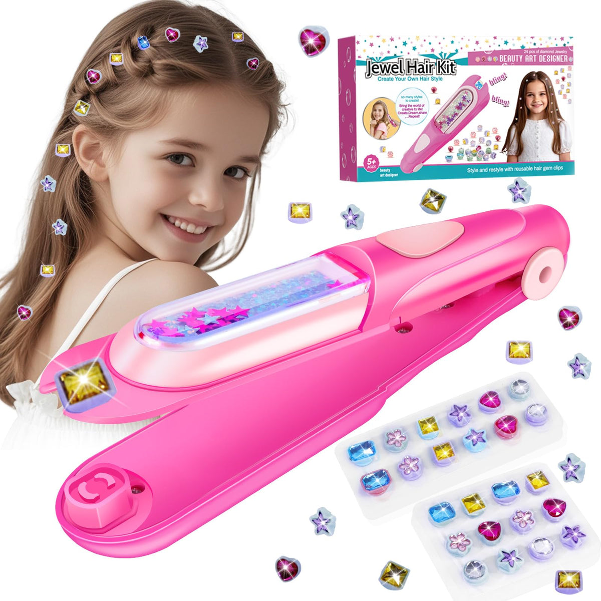 Hair Gem Stamper Kit, Birthday Toys for Girls Ages 3-12