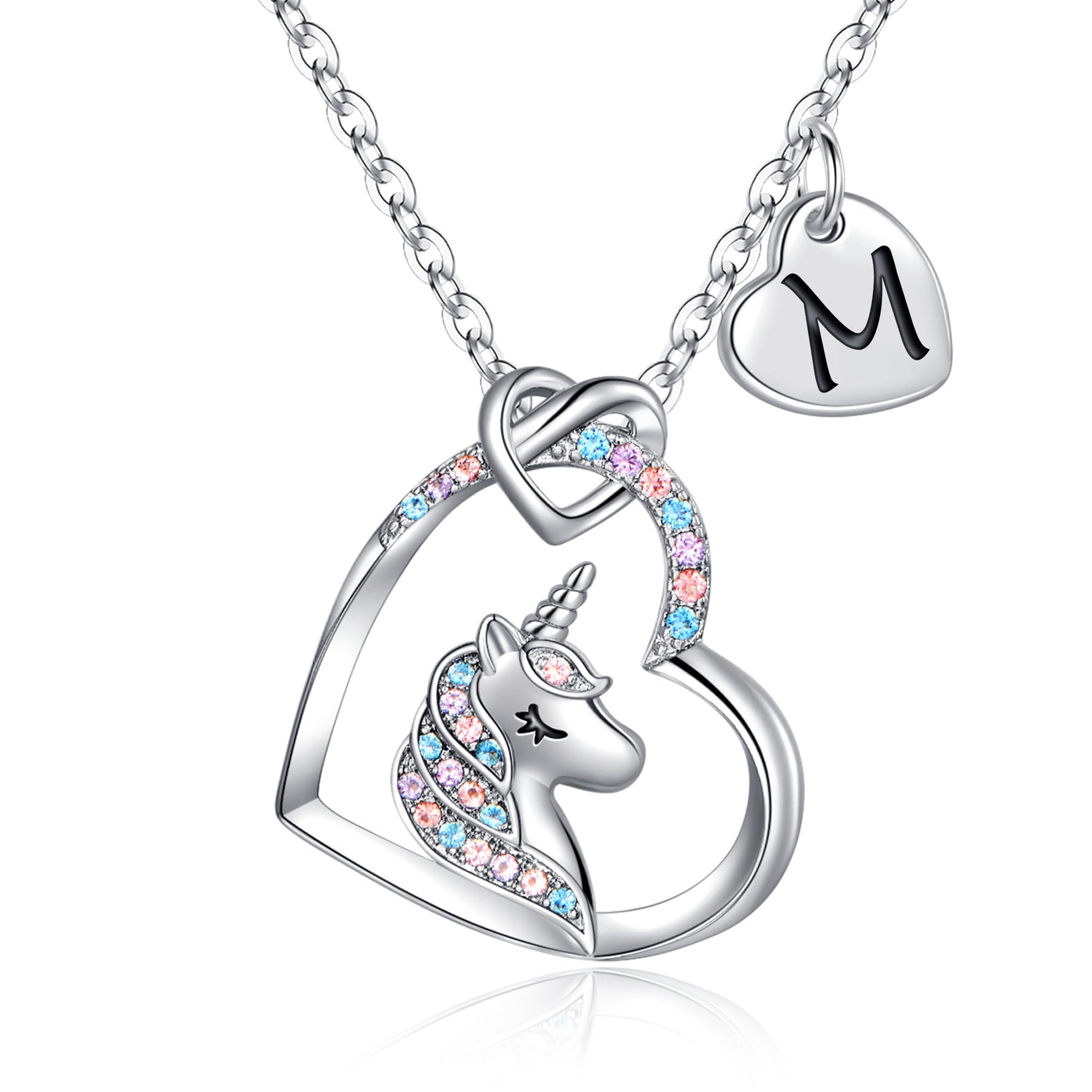 Hidepoo Unicorn Gifts for Girls Necklace - Colorful CZ Heart Pendant Initial Unicorn Necklaces for Girl Kids Litter Girl Unicorns Jewelry Birthday Gifts for Girls Kids