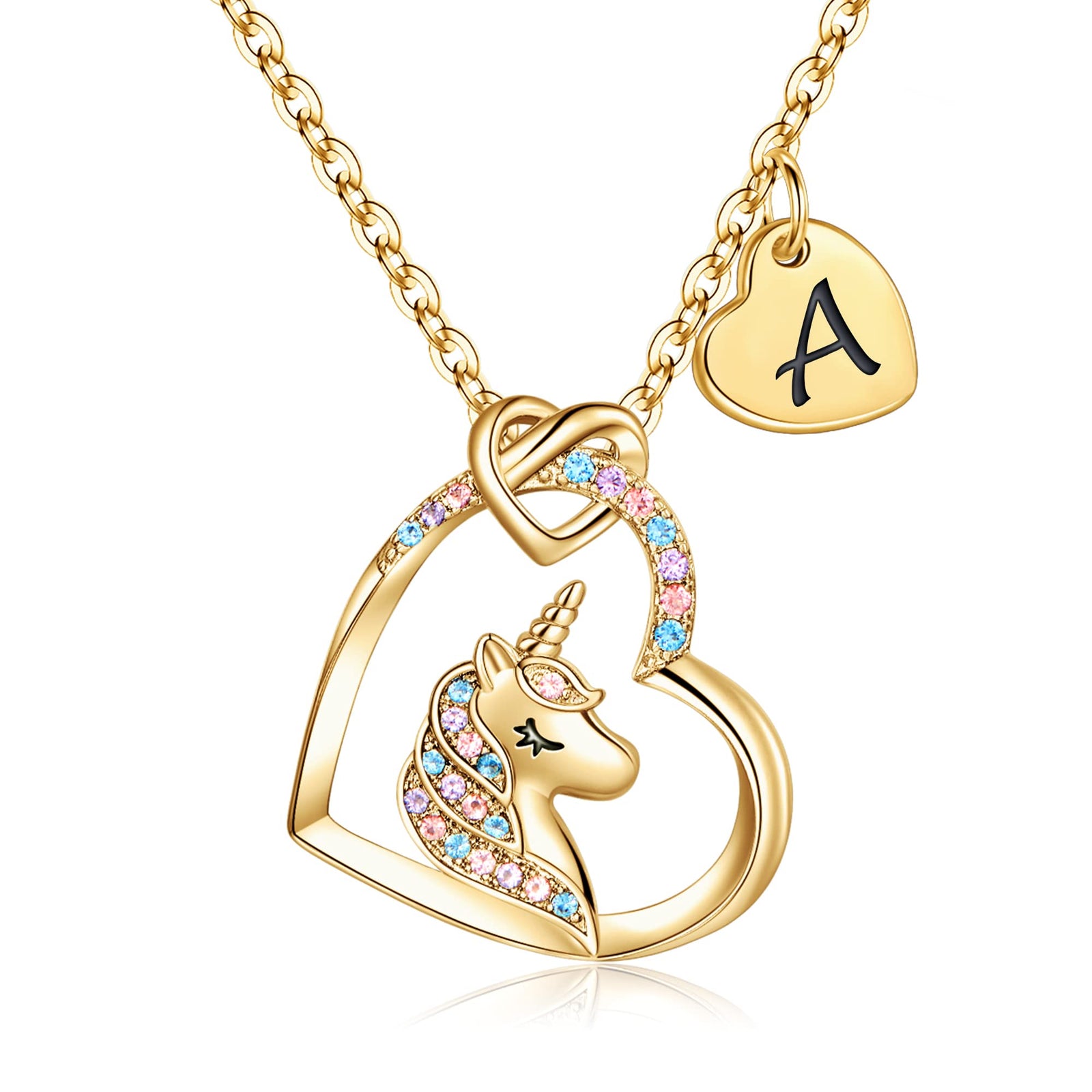 Hidepoo Unicorn Gifts for Girls Necklace - Colorful CZ Heart Pendant Initial Unicorn Necklaces for Girl Kids Litter Girl Unicorns Jewelry Birthday Gifts for Girls Kids