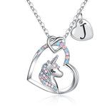 Hidepoo Unicorn Gifts for Girls Necklace - Colorful CZ Heart Pendant Initial Unicorn Necklaces for Girl Kids Litter Girl Unicorns Jewelry Birthday Gifts for Girls Kids