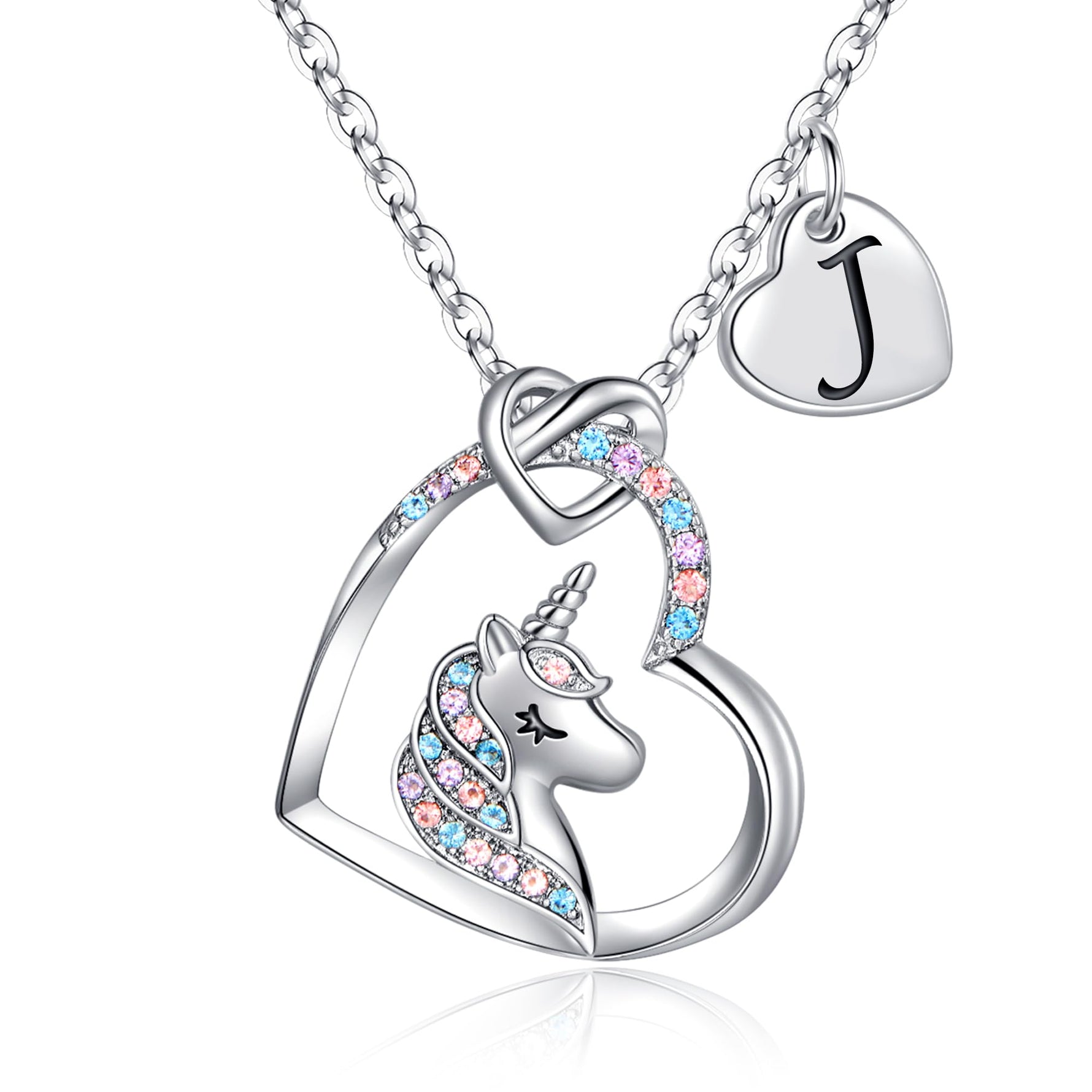 Hidepoo Unicorn Gifts for Girls Necklace - Colorful CZ Heart Pendant Initial Unicorn Necklaces for Girl Kids Litter Girl Unicorns Jewelry Birthday Gifts for Girls Kids