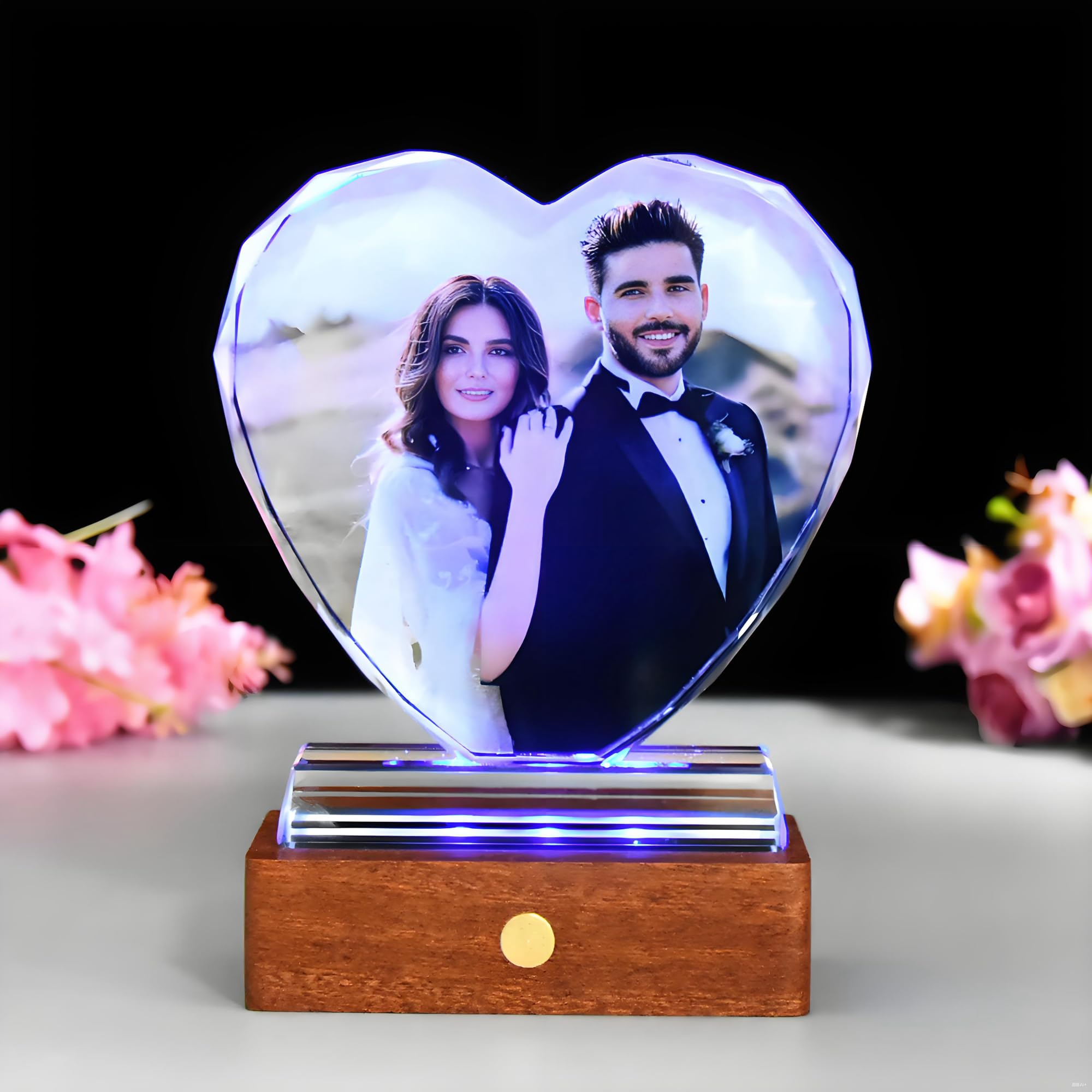 FANF&YKPY Personalized Crystal Custom Color Pictures - Heart-shaped Crystal Photo Frame, Birthdays, gift for her, Wedding Gifts, for Girlfriends, Husbands,Wife,Friends,Parents